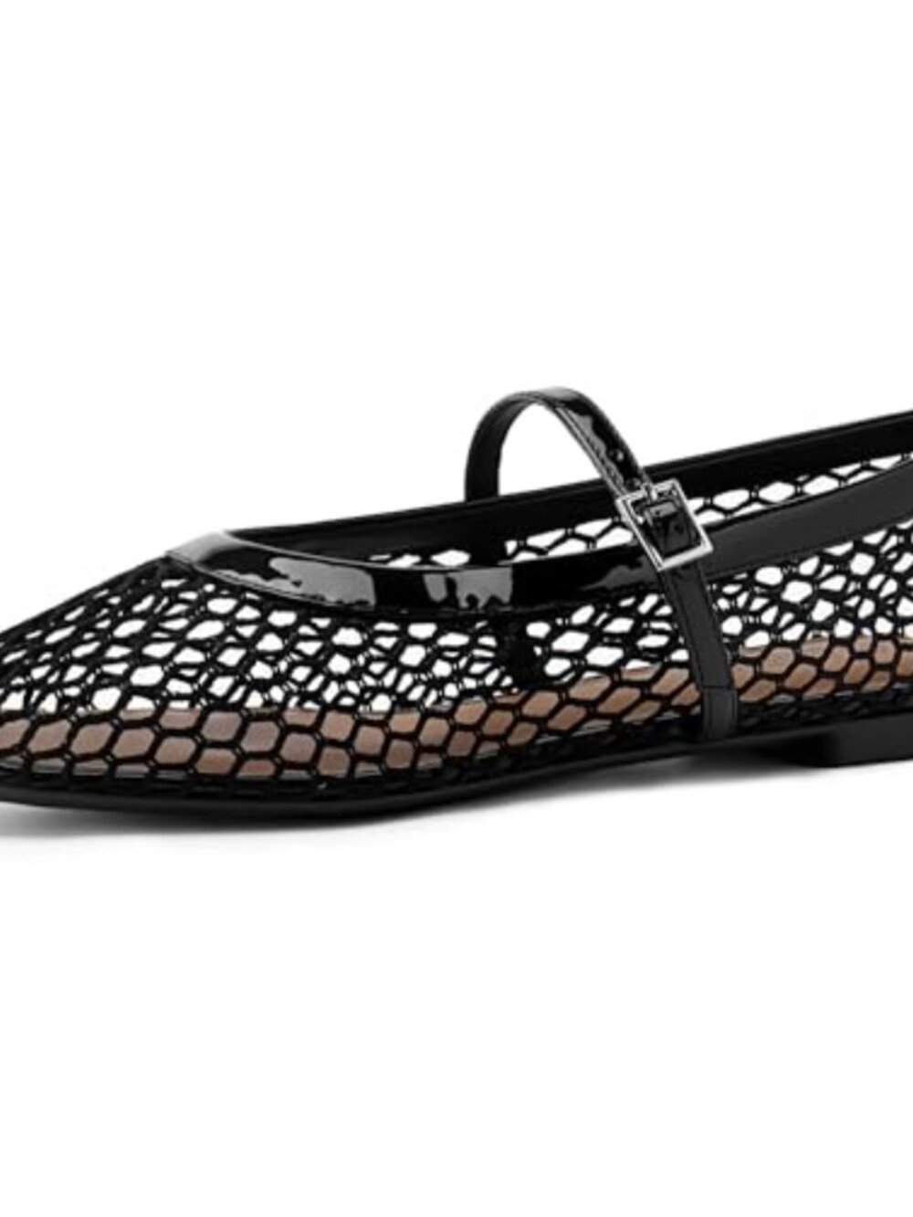 Rihero Mesh Ballet Flats Womens Square Toe Ballerina Mary Jane Buckle Strap